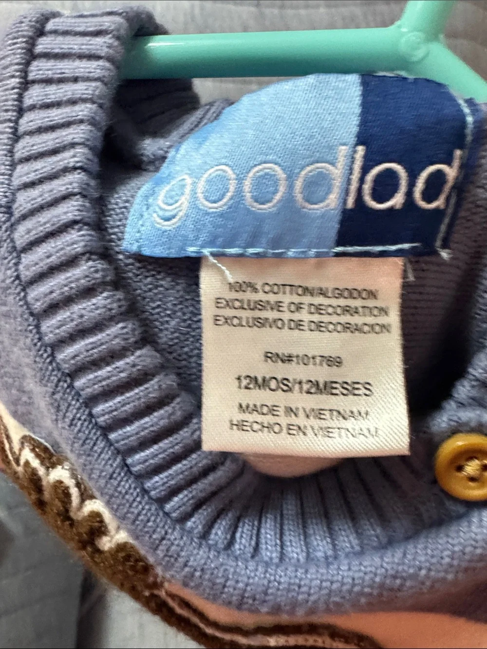 Good Lad blue baby sweater with brown trim